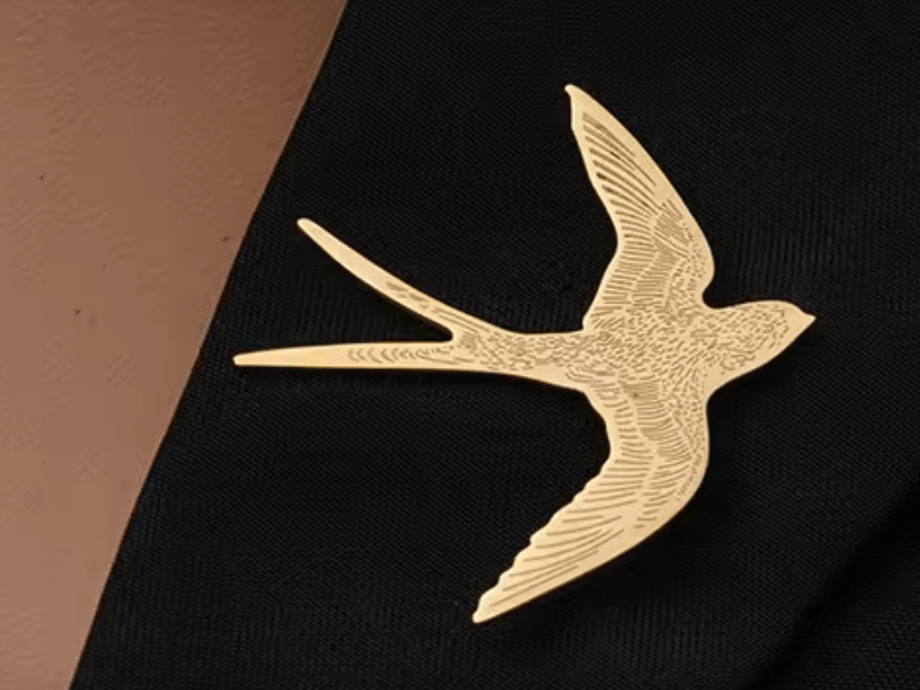 Swallow Bird Pin - Broach - Carved Steel Waterproof - Tsuru