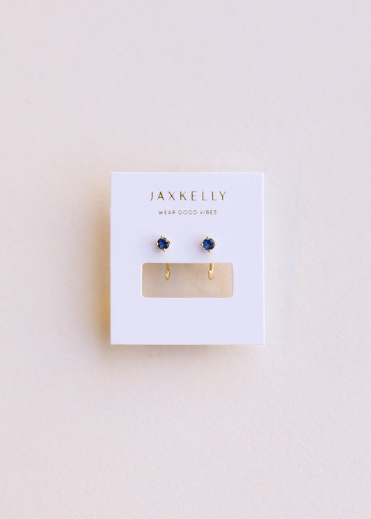 CZ Huggies - Sapphire - Gold Earrings