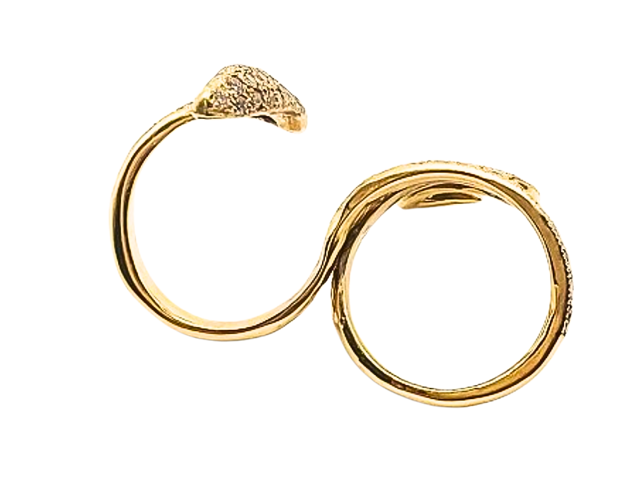 Wrapped Double Finger Pavé Serpent Ring 14K Gold