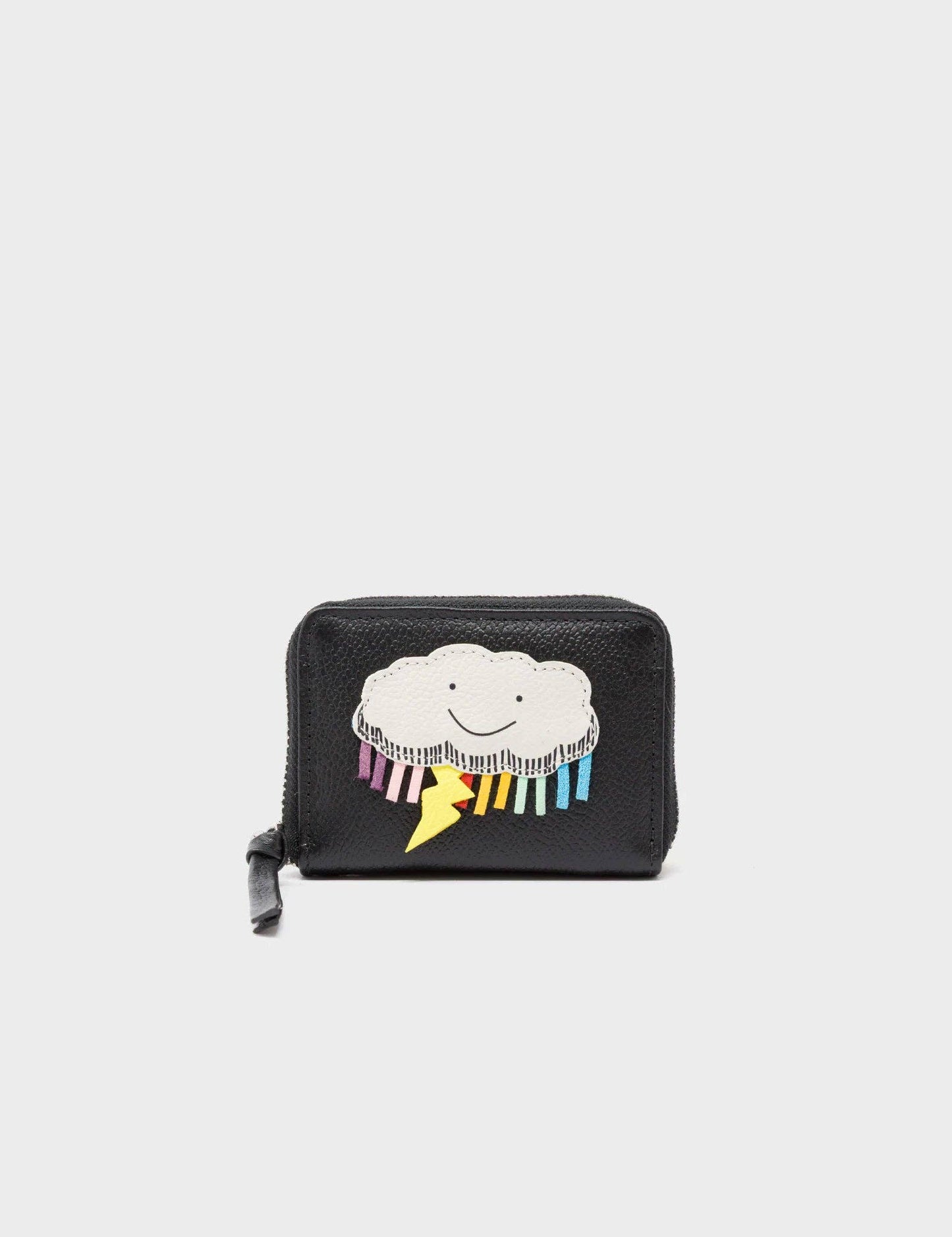 Frodo Black Leather Zip Around Wallet - Happy Cloud Applique