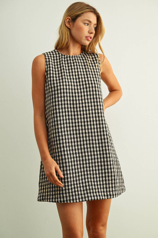 Gingham Pattern Open Back Dress