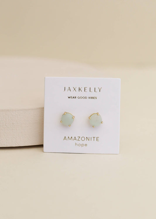 Round - Amazonite Gemstone - Gold Earrings