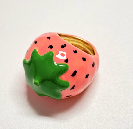 Fruit Basket Ring- Large Dome Fruit Rings- Enamel Hand Made