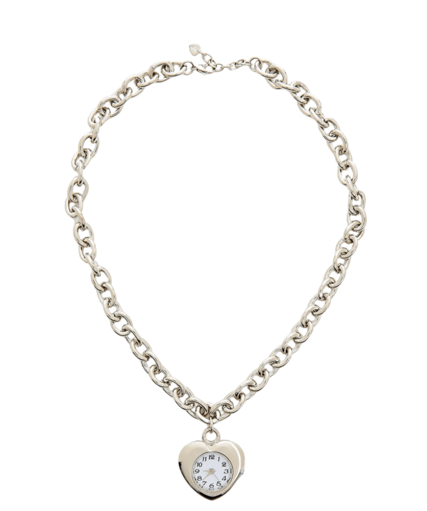 Watch Necklace - Steel Chain , Heart Shaped, Really Works - Tsuru