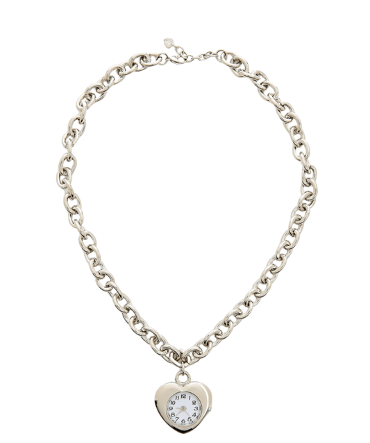 Watch Necklace - Steel Chain , Heart Shaped, Really Works - Tsuru