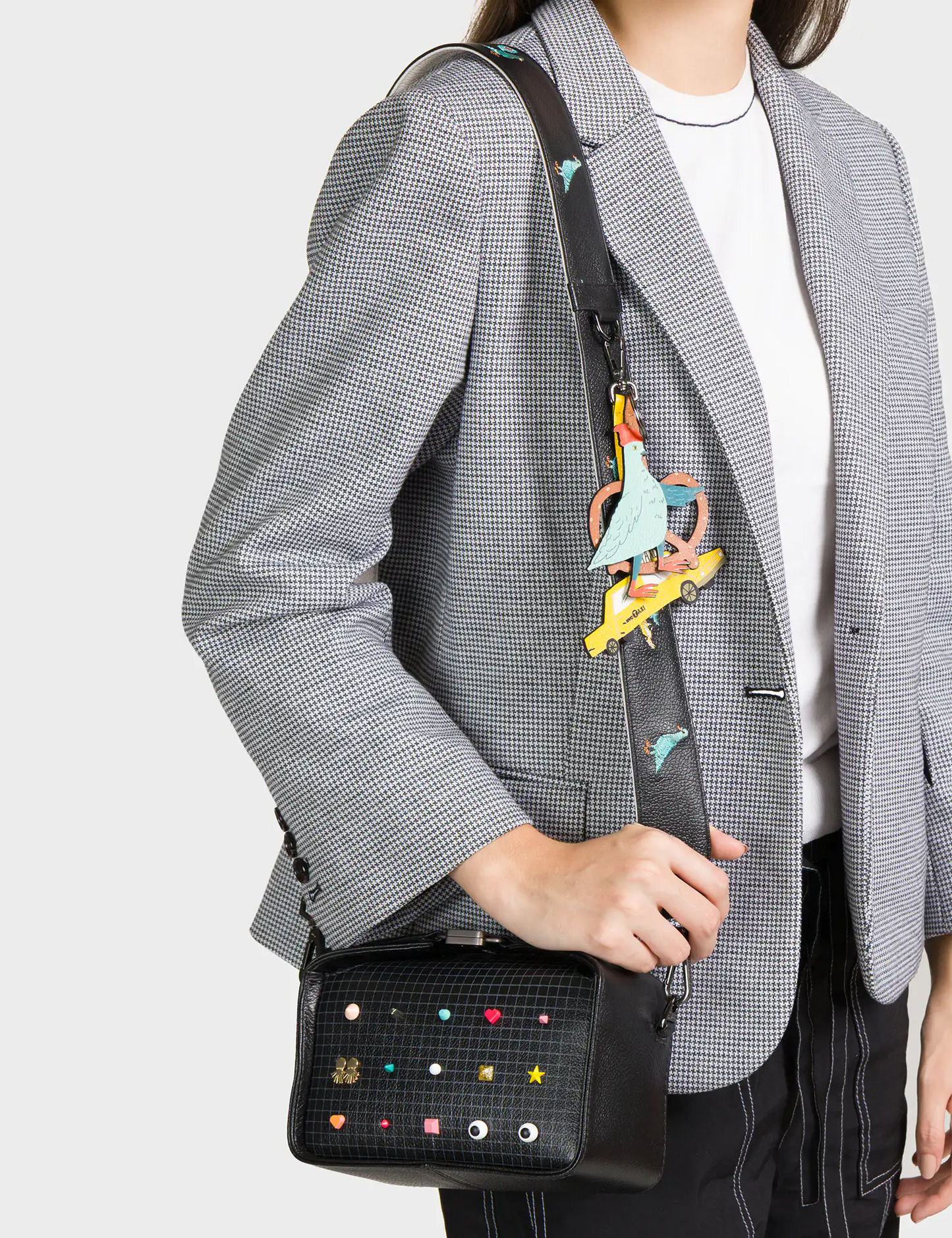 Benji Micro Crossbody Black Leather Bag - Studs Pattern