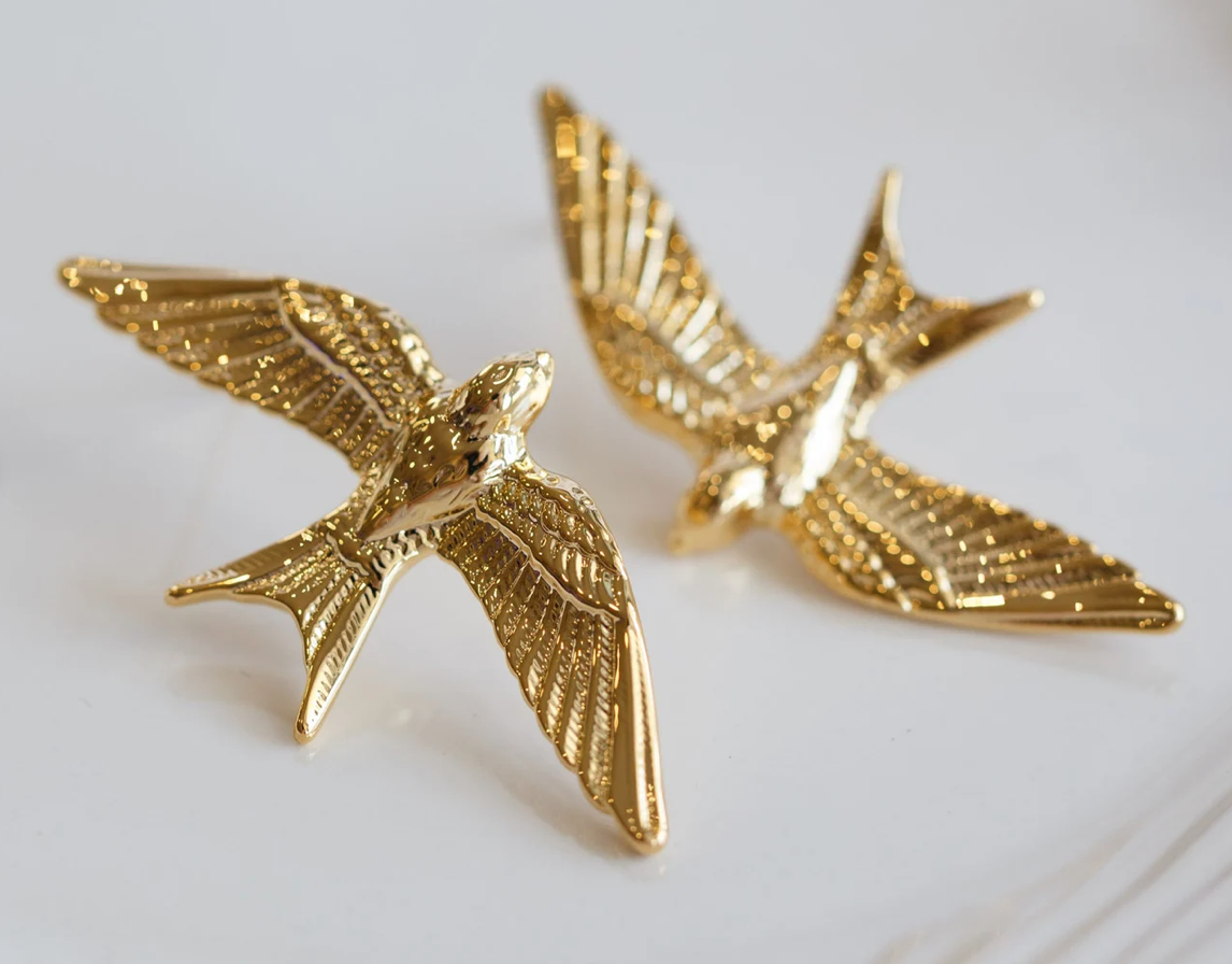 Take Flight- Swallow 14K gold Stud Earring  Stainless steel