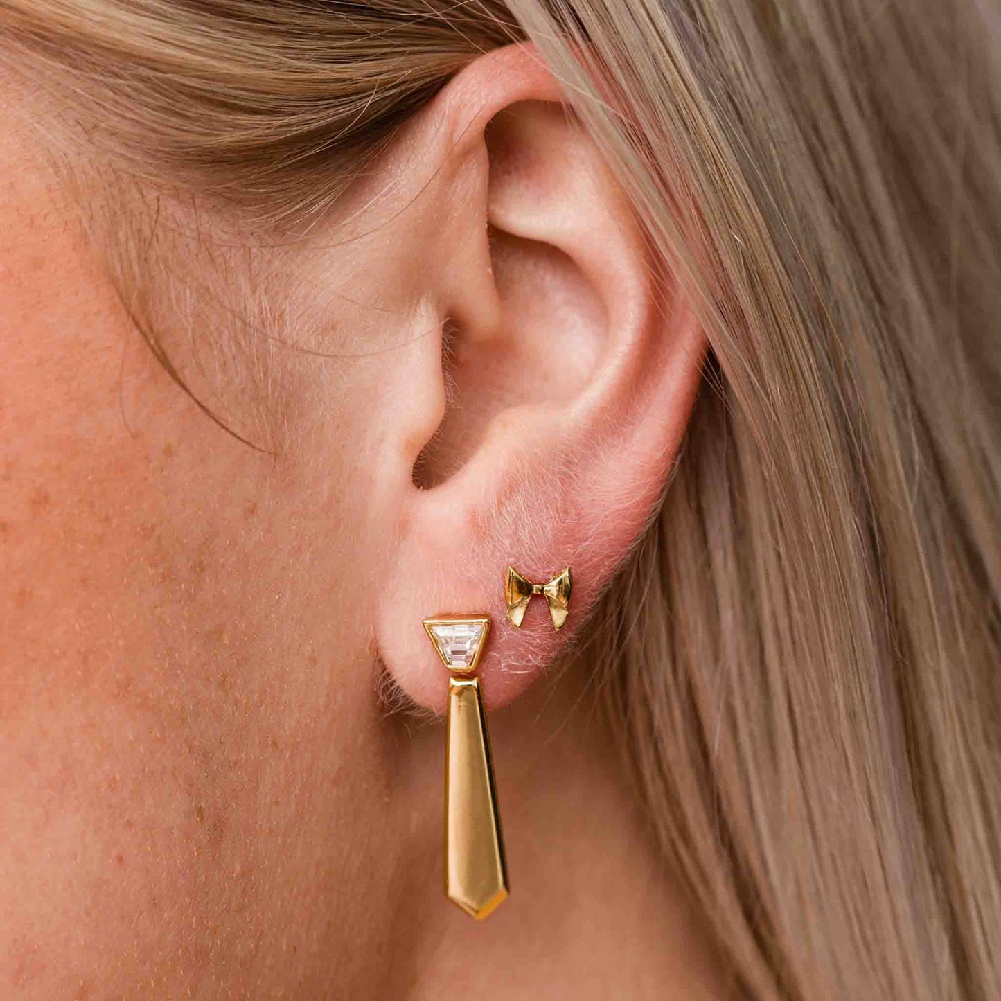 Power Tie Jacket Earrings - 14K Gold Plated & Cubic Zirconia