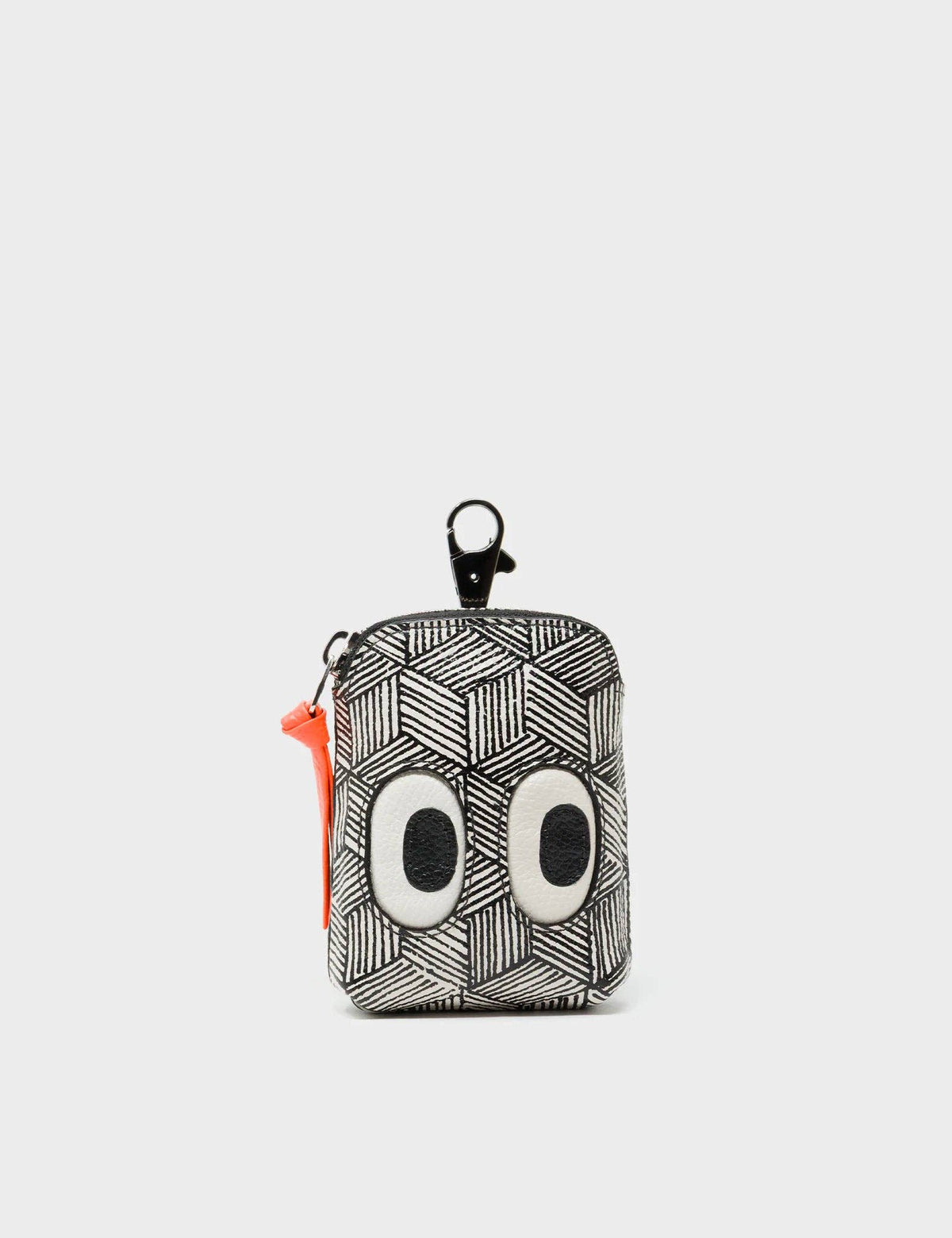 Florence Pouch Charm - Cream Leather Keychain Eyes Engraved
