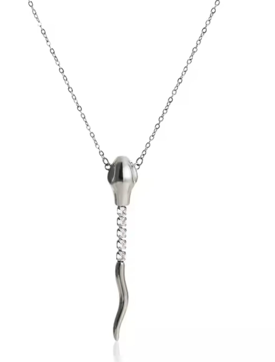 Snake - Tennis Necklace Serpent - Steel 14K CZ necklace - Tsuru
