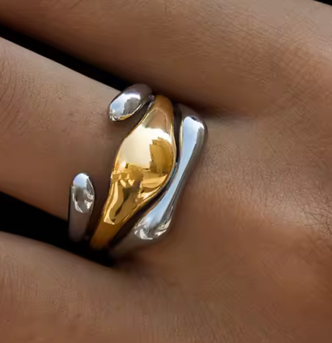 Mia- Triple Two Tone Ring stack- Waterproof-Steel