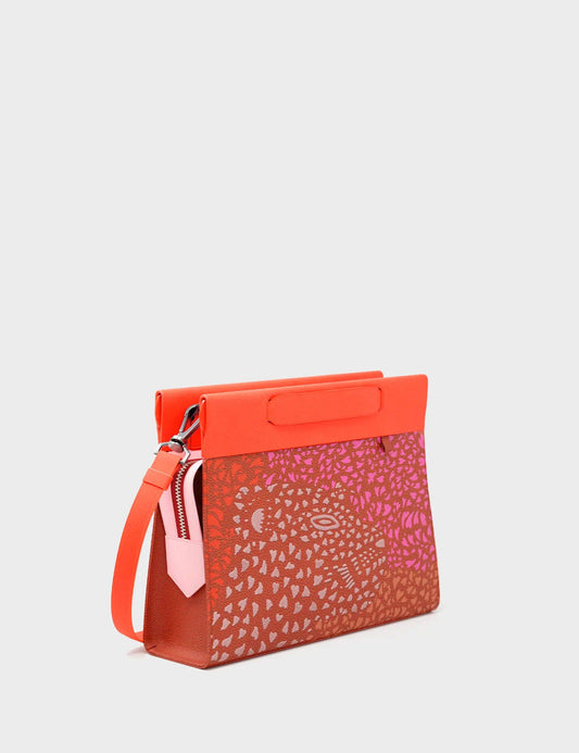 Vali Crossbody Baked City Brown and Fiesta Red Leather Bag - Retro Tiger Embroidery