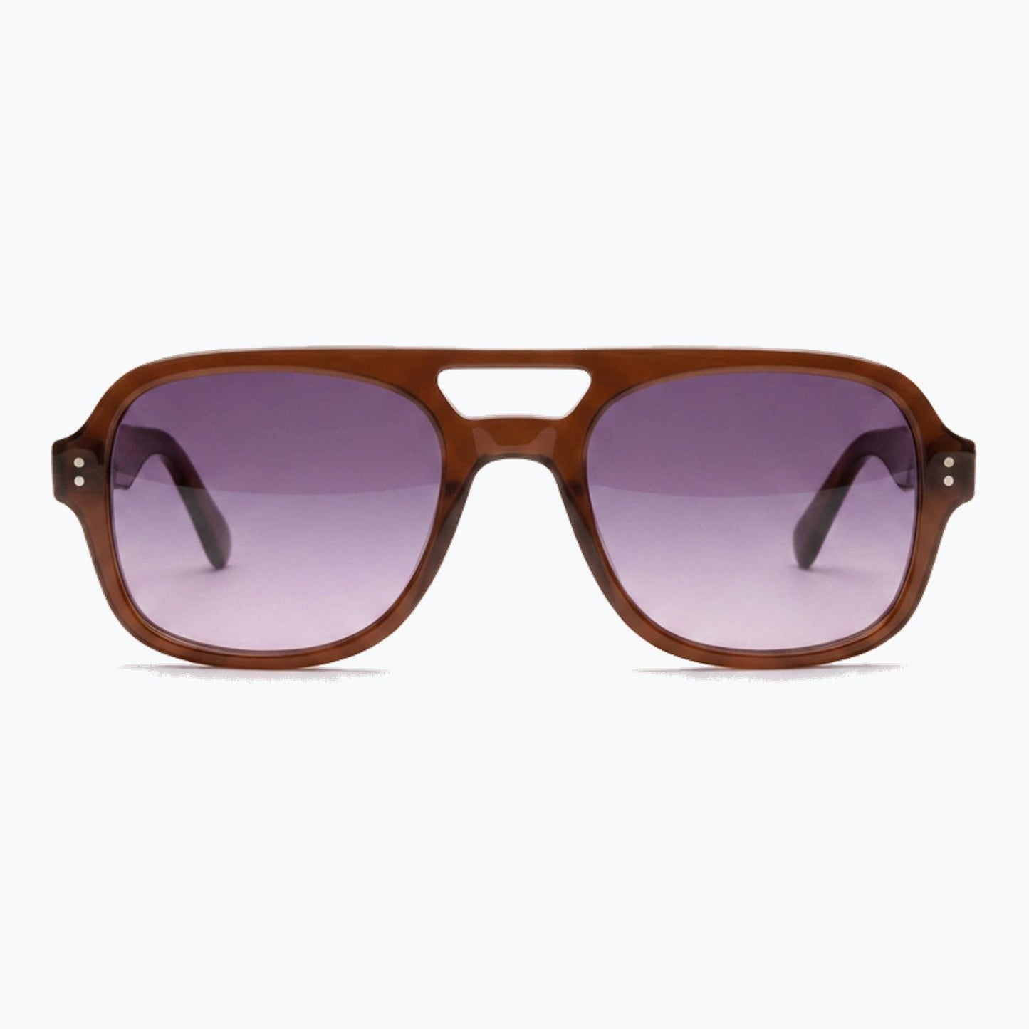 Captain - Vintage Polarized Tinted Lens Aviator Sunglasses in brown/purple