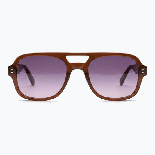 Captain - Vintage Polarized Tinted Lens Aviator Sunglasses in brown/purple