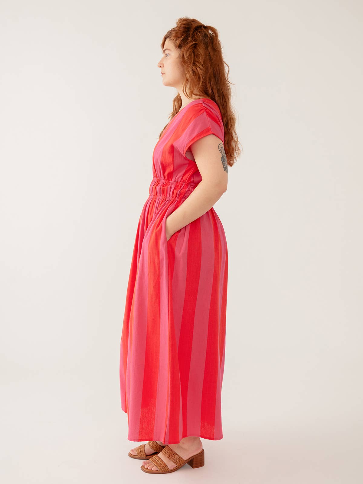 Hattie Dress Pink Red Linen Cotton