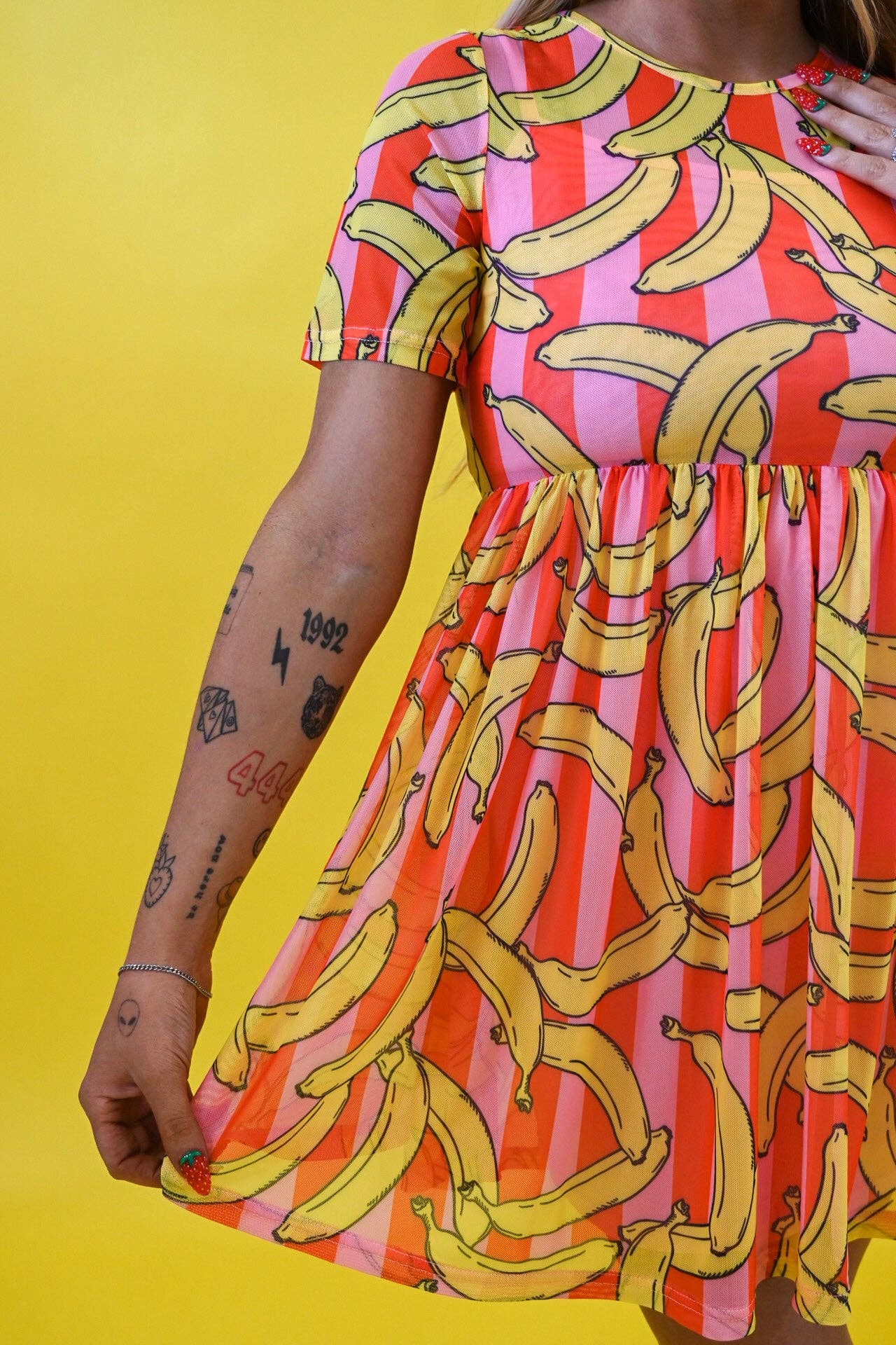 Peelin’ Good Pink Banana Mini Mesh Dress