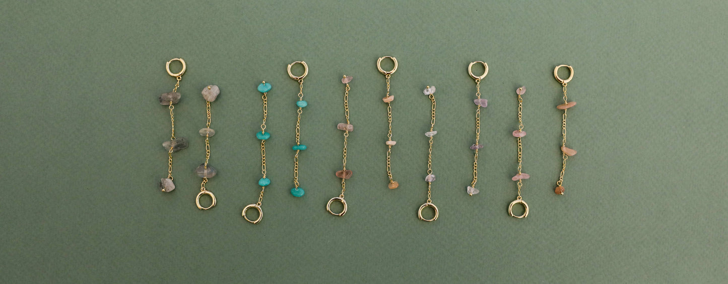 Raw Gemstone Chain Drop Earring - Rainbow Moonstone