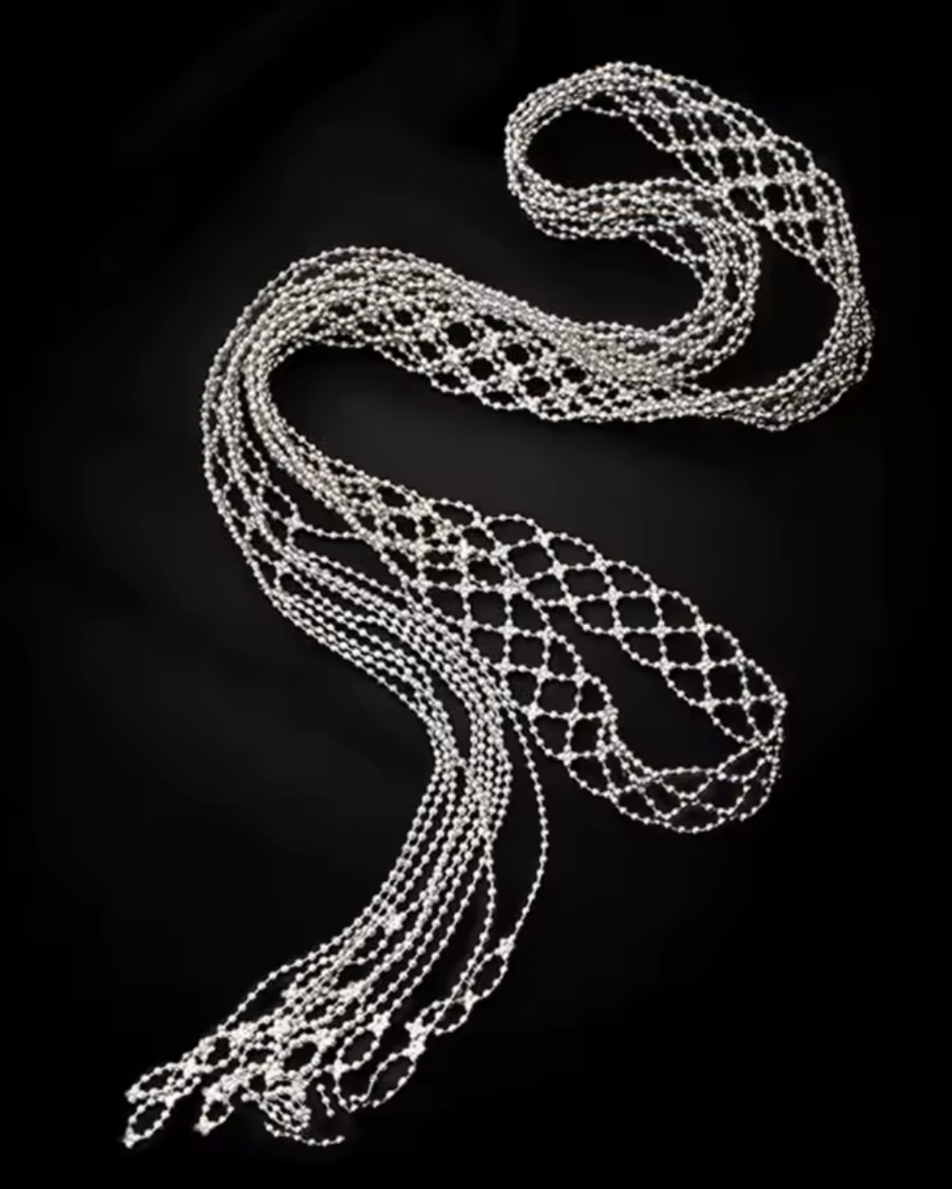 Lady Anne Lace Metal Scarf Fringe Necklace- PVD 