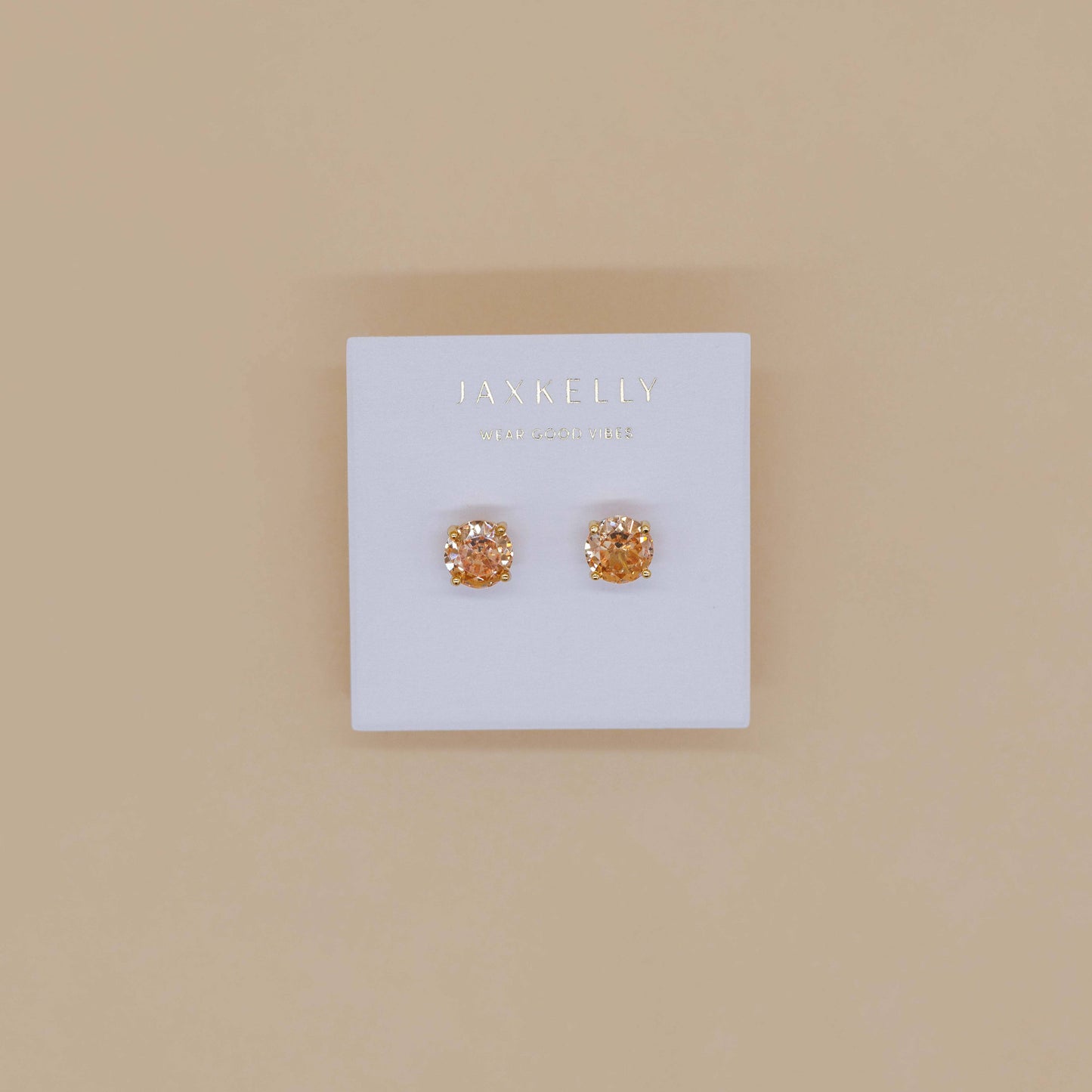 Round CZ- Champagne - Gold Earrings