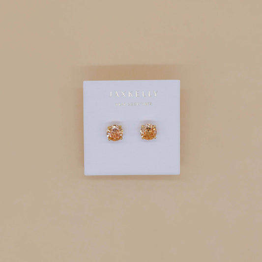 Round CZ- Champagne - Gold Earrings
