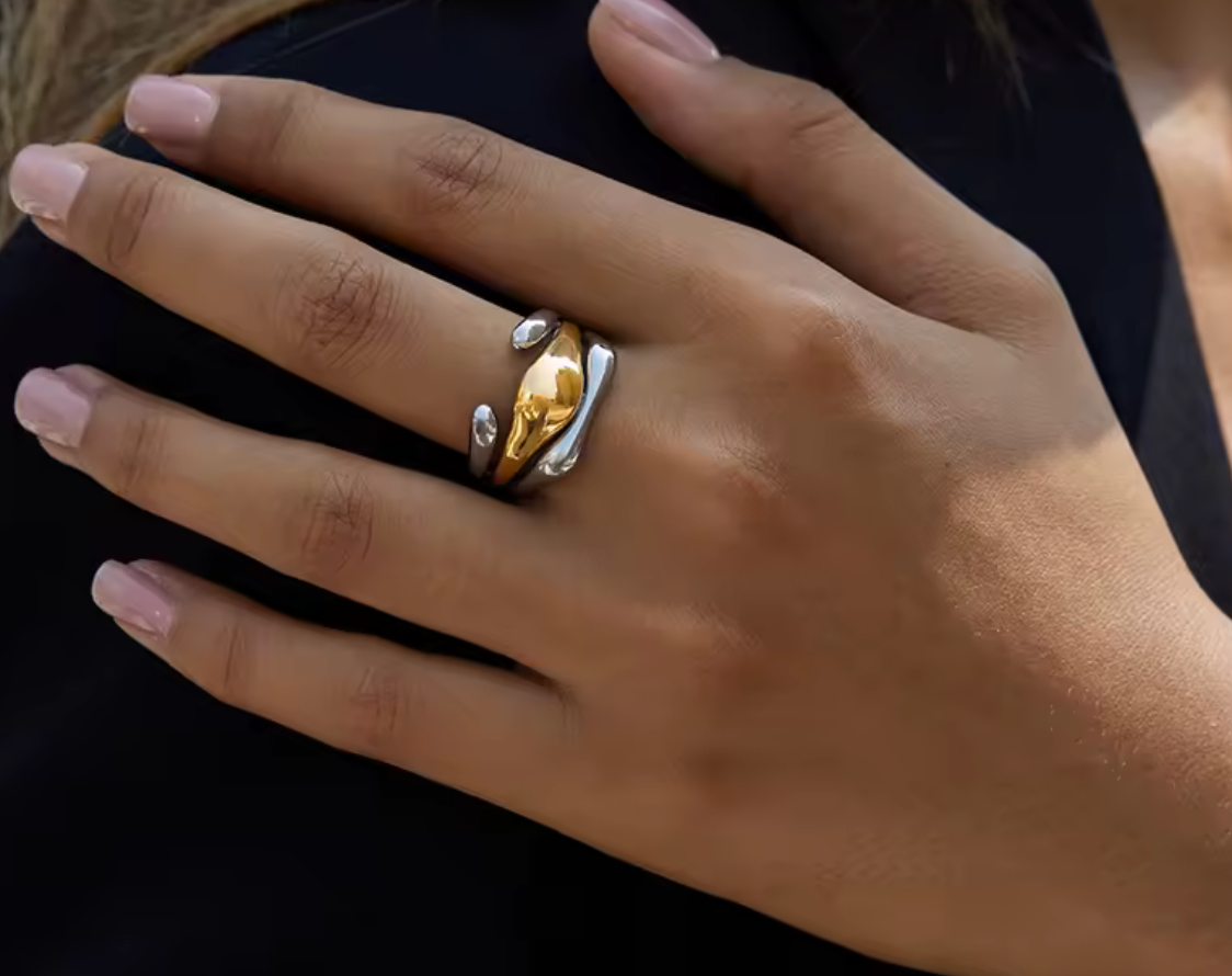 Mia- Triple Two Tone Ring stack- Waterproof-Steel