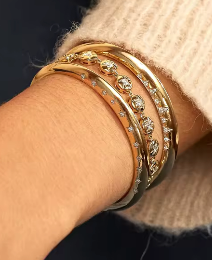 Up Side Crystal Cuff Bangle Bracelet- 14K PVD - Waterproof 