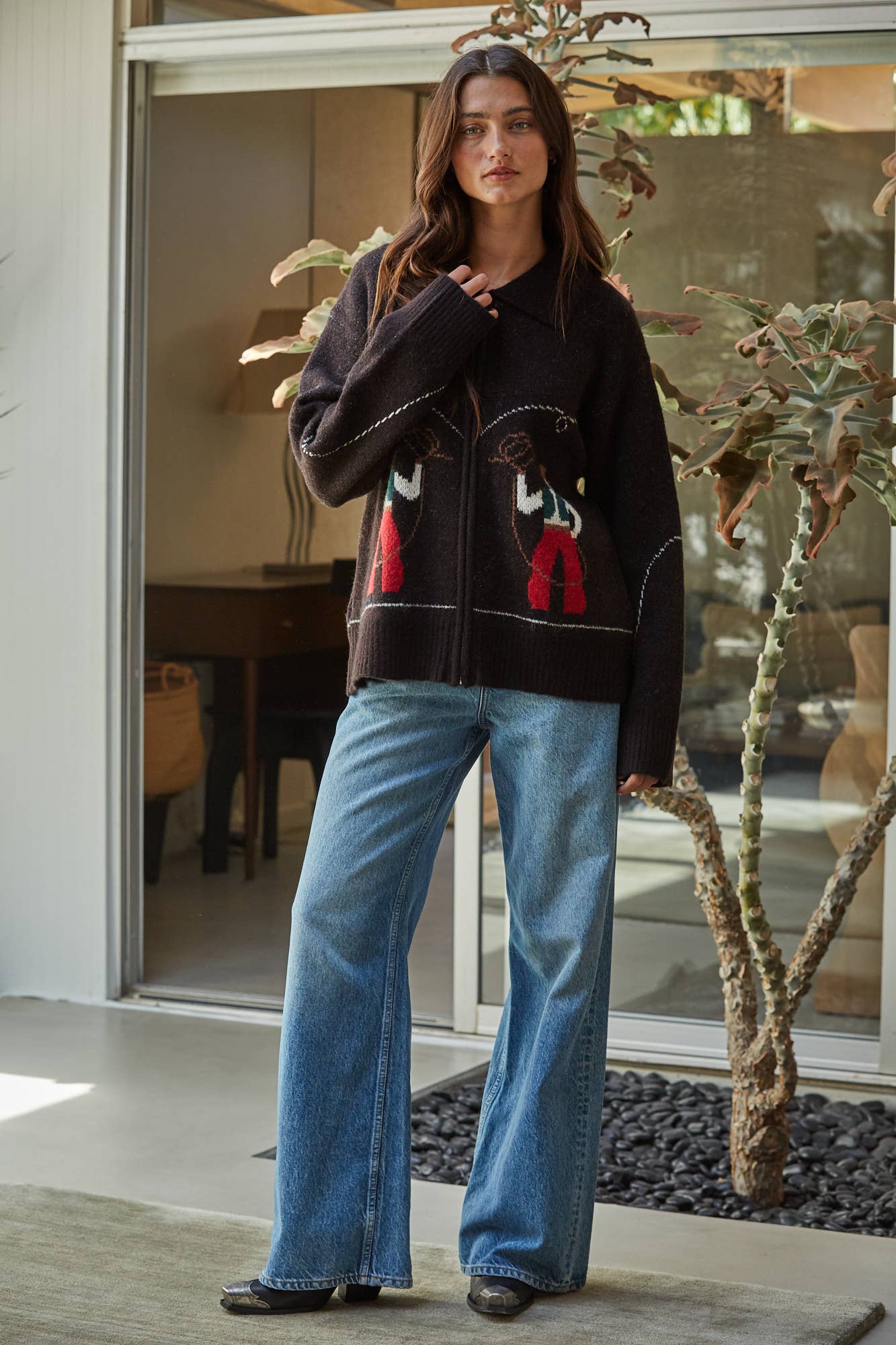 Howdy Cowboy Knit Printed Sweater