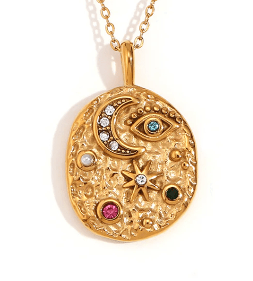 Confetti Coin - Evil Eye - Moon and Stars - Stainless Steel 14K - Tsuru