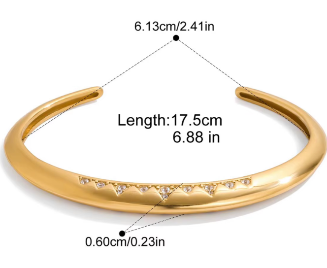 Up Side Crystal Cuff Bangle Bracelet- 14K PVD - Waterproof 