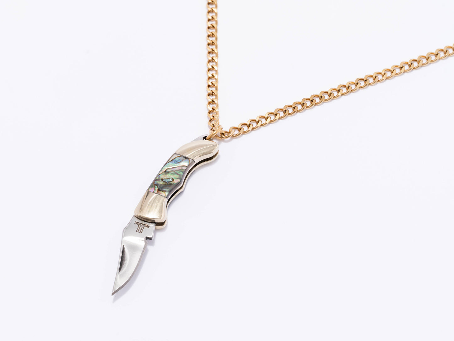 Judith Gold or Silver Abalone Utility Safety Necklace: Gold Plated