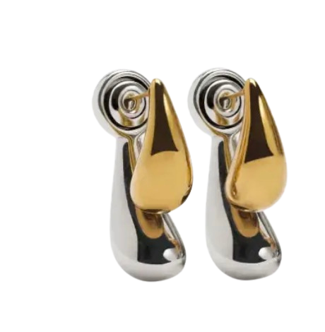 Martha-double Drop Two Tone 14K PVD Stud Earrings