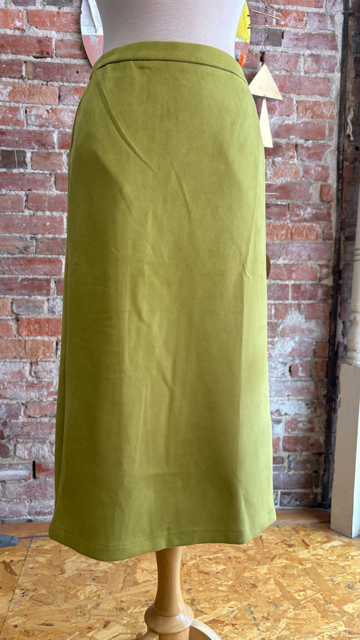 Faux Suede Chartruese Midi Skirt