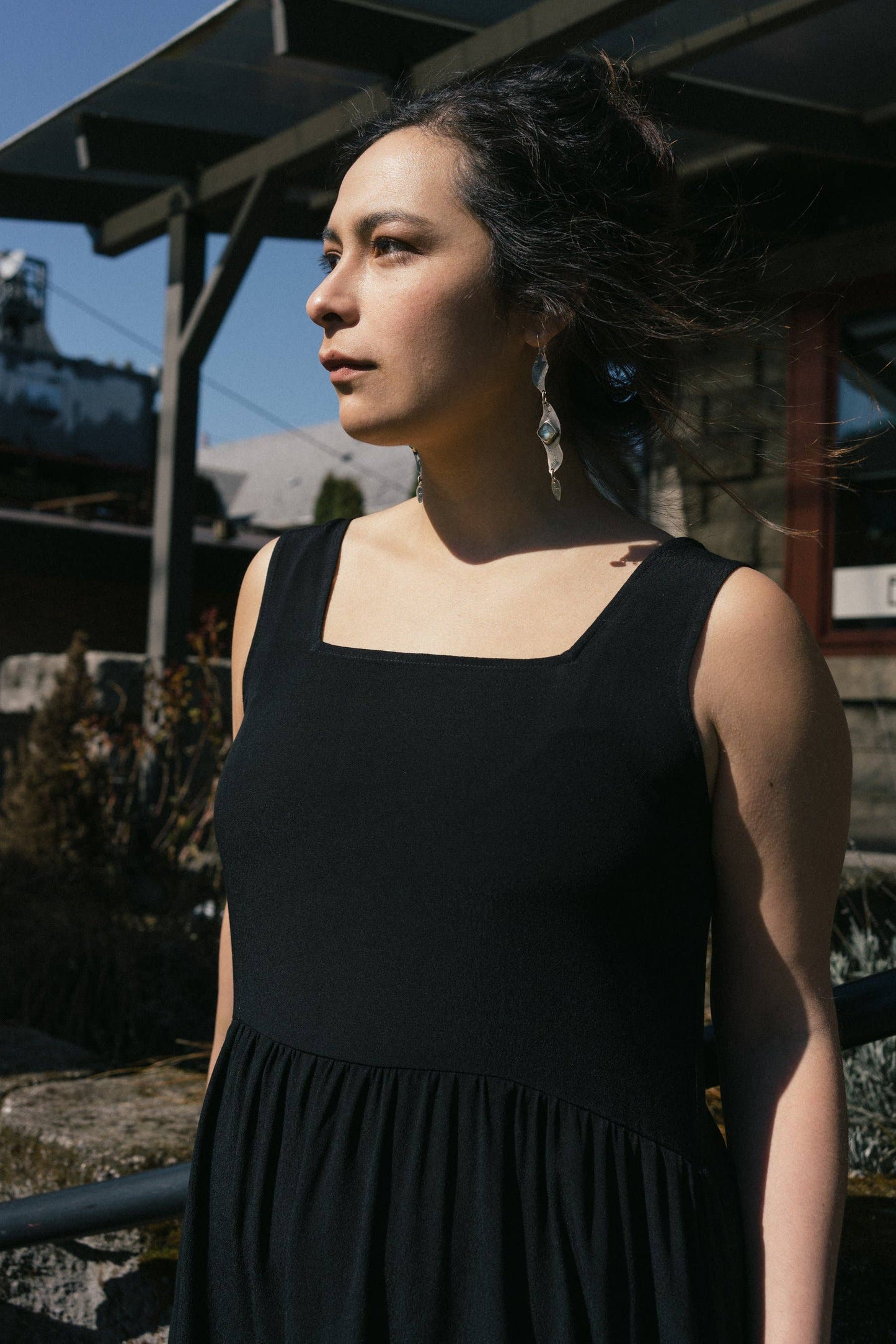 Reversible Gwendolyn Dress in Black Crinkle