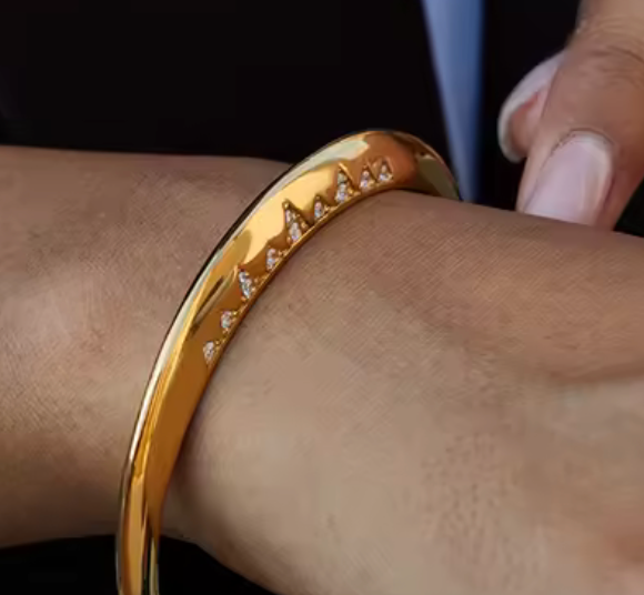 Up Side Crystal Cuff Bangle Bracelet- 14K PVD - Waterproof 