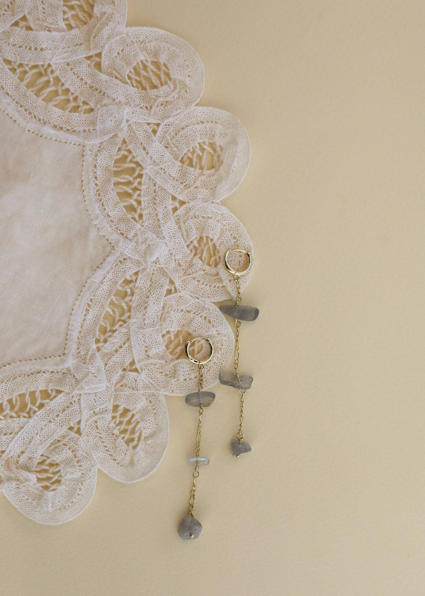 Raw Gemstone Chain Drop Earring - Rainbow Moonstone