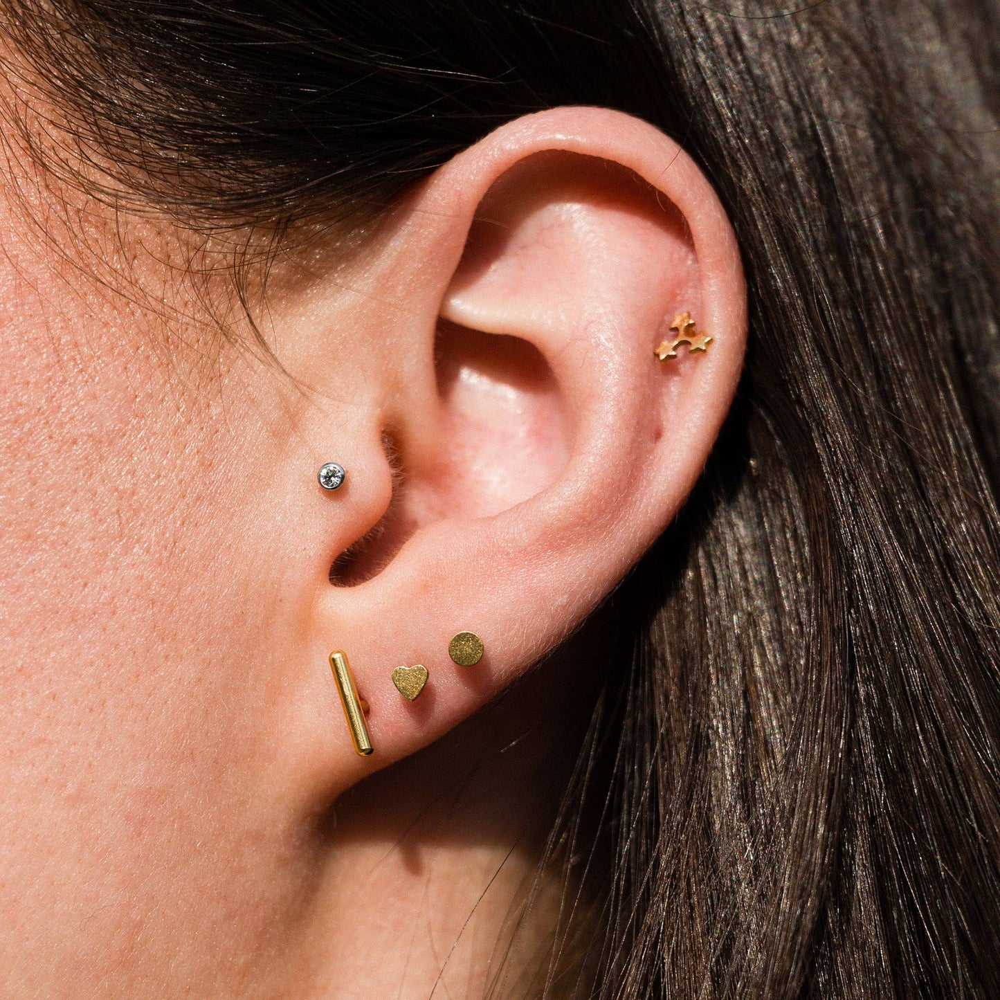 14k Gold PVD Stars Flat Back Stud Earrings - Pair or Single