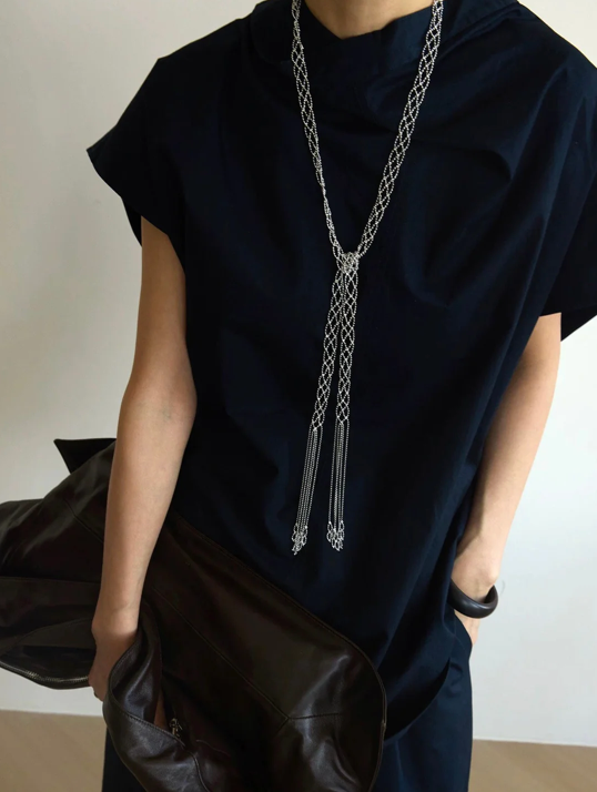 Lady Anne Lace Metal Scarf Fringe Necklace- PVD 