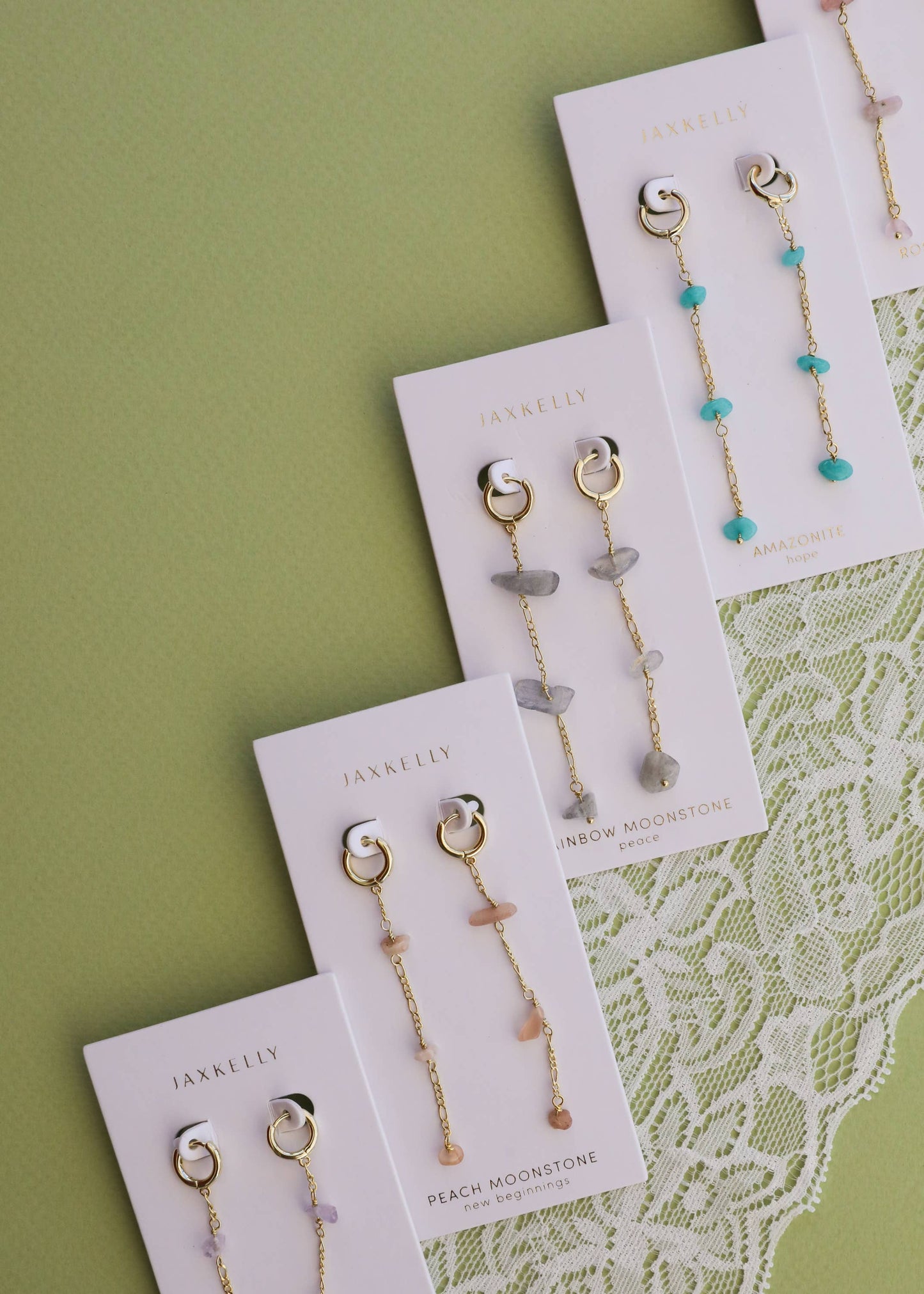 Raw Gemstone Chain Drop Earring - Rainbow Moonstone