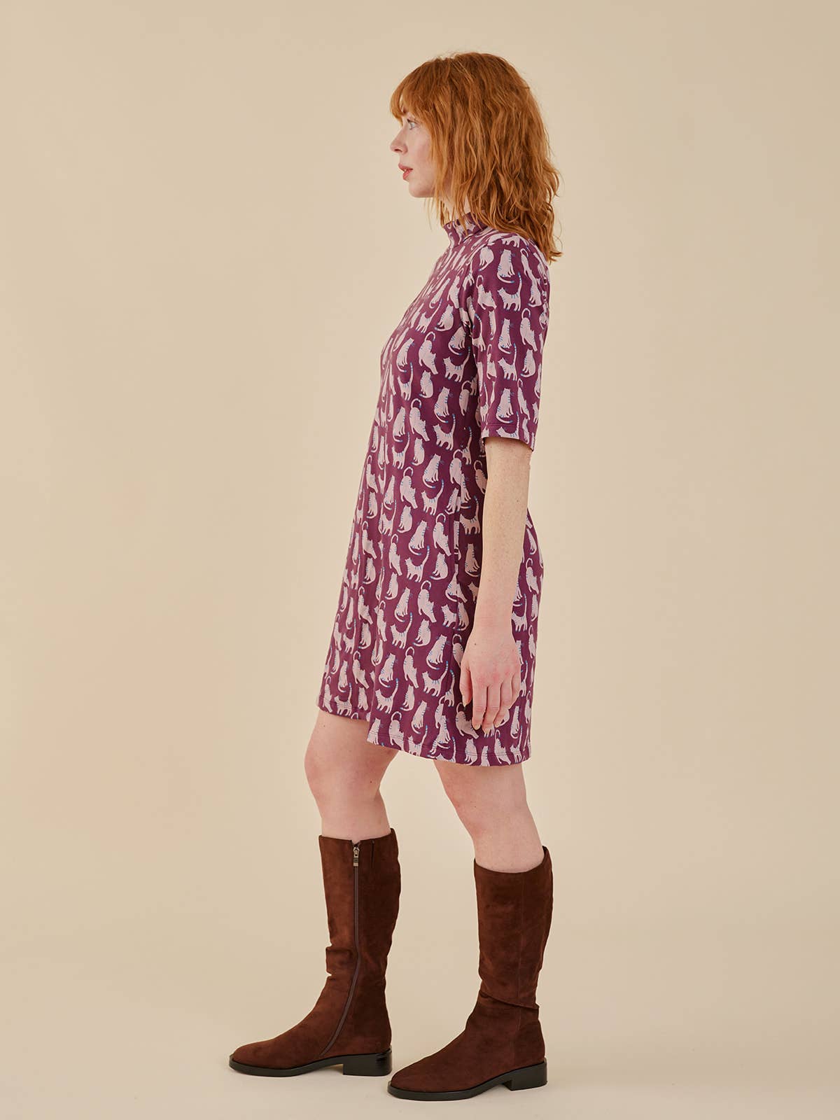 Ellie Mock Neck Swing Dress Lounge Cats Plum