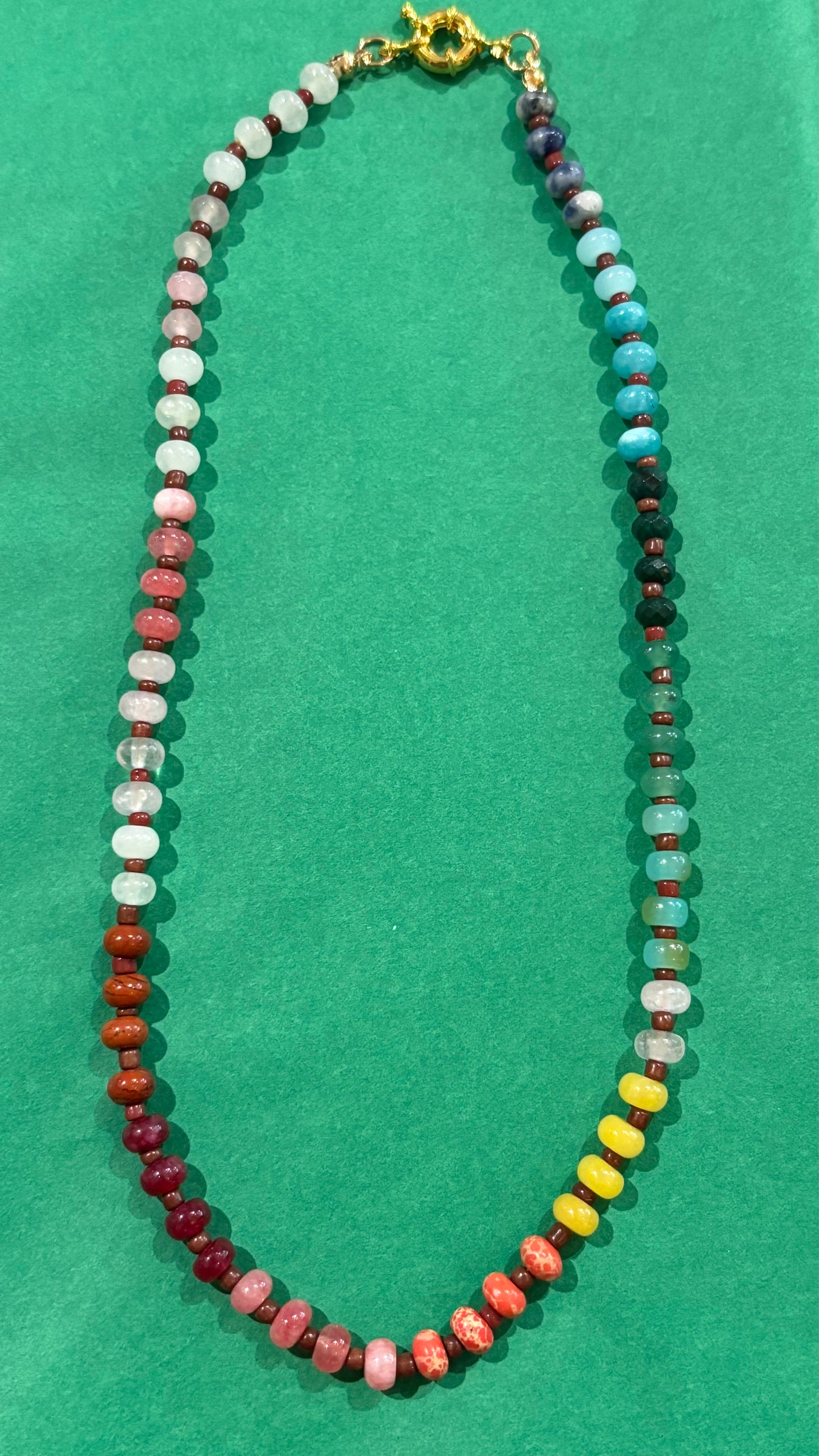Gemstone Candy Bead Rainbow and Charm Collector Necklace