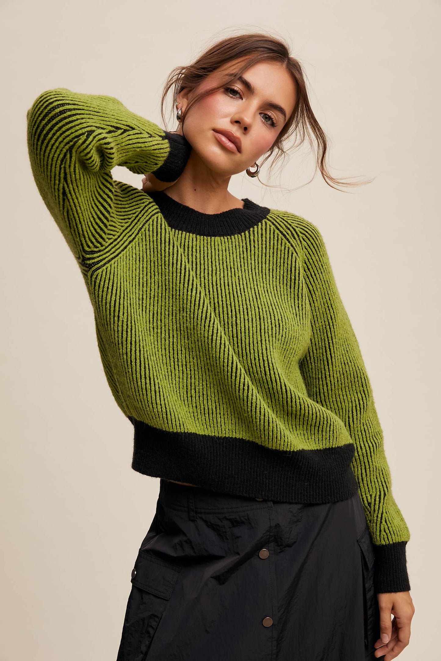 Colorblock Striped Ribbed Sweater