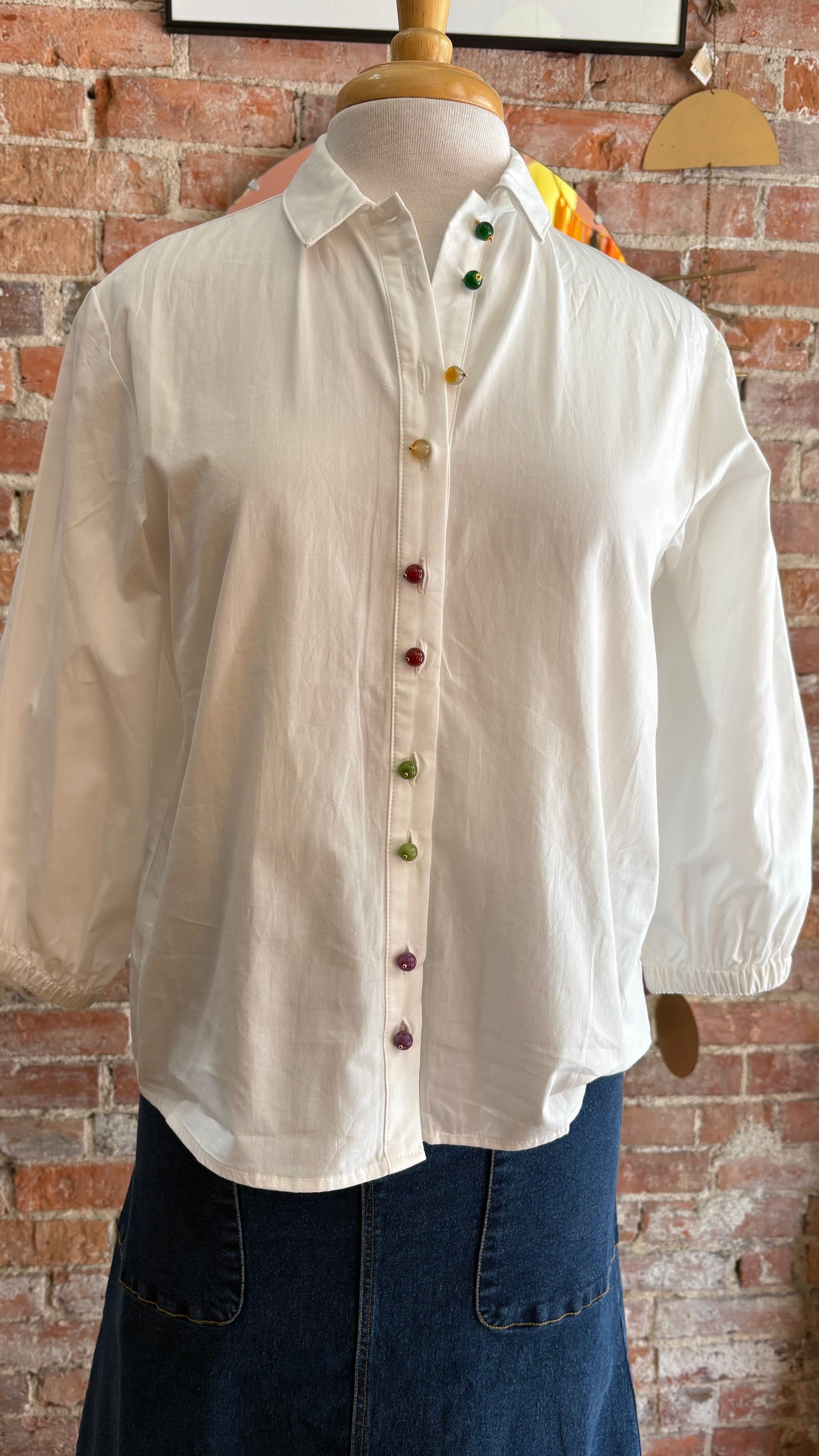 Button Down Shirt with Rainbow Buttons