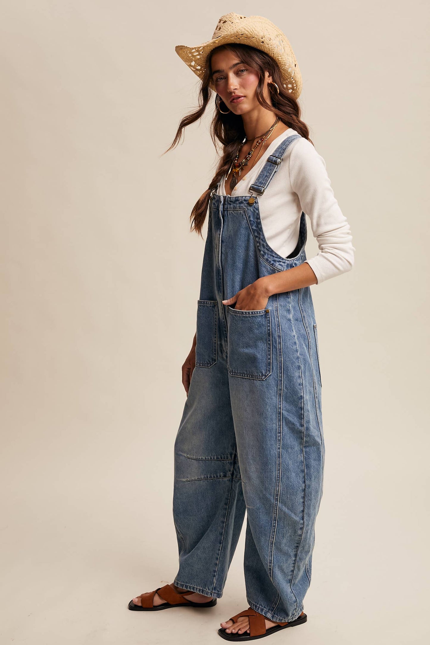 Western Wide-Leg Denim Overalls