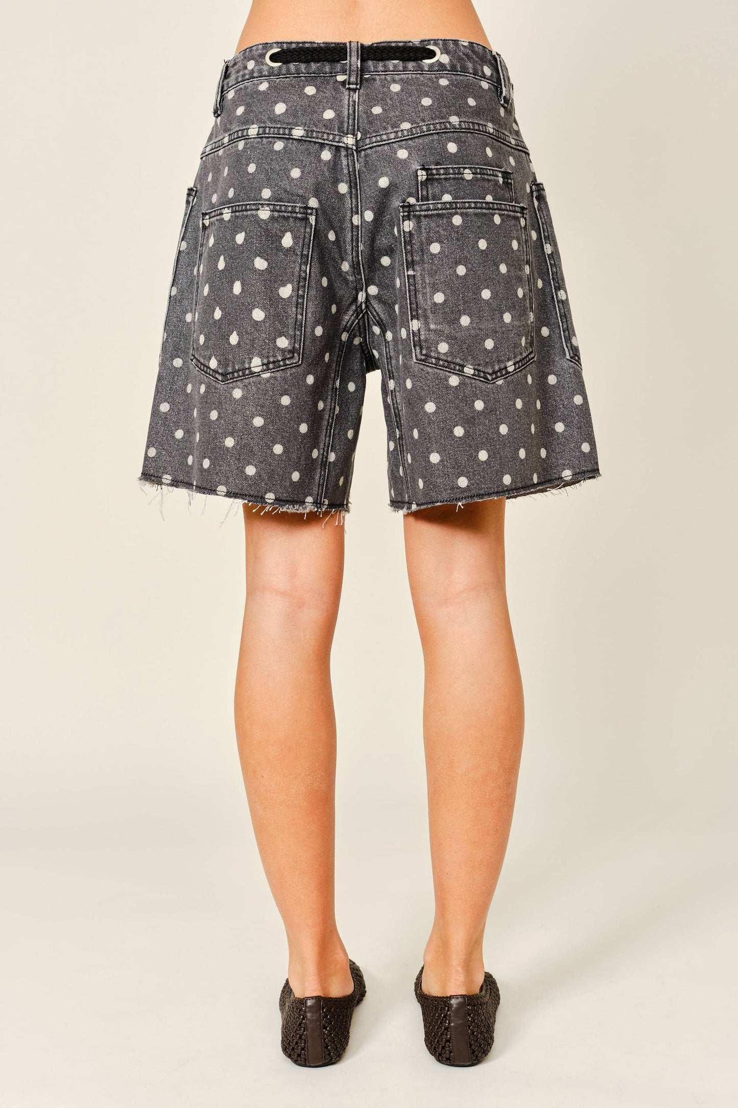 COTTON DOT BARREL SHORTS WITH WAIST BELT
