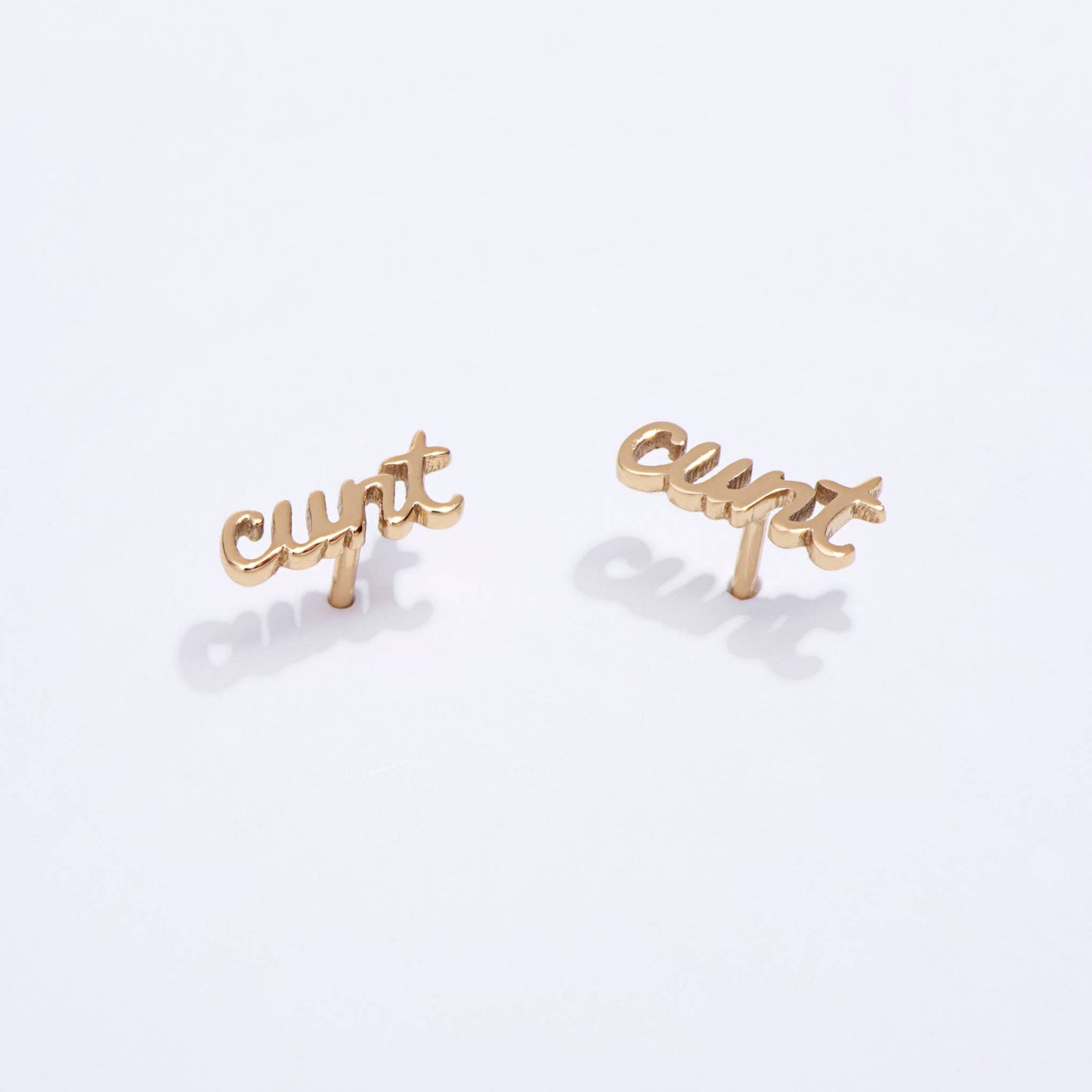 14K Gold Plate Cunt Script Stud Earrings
