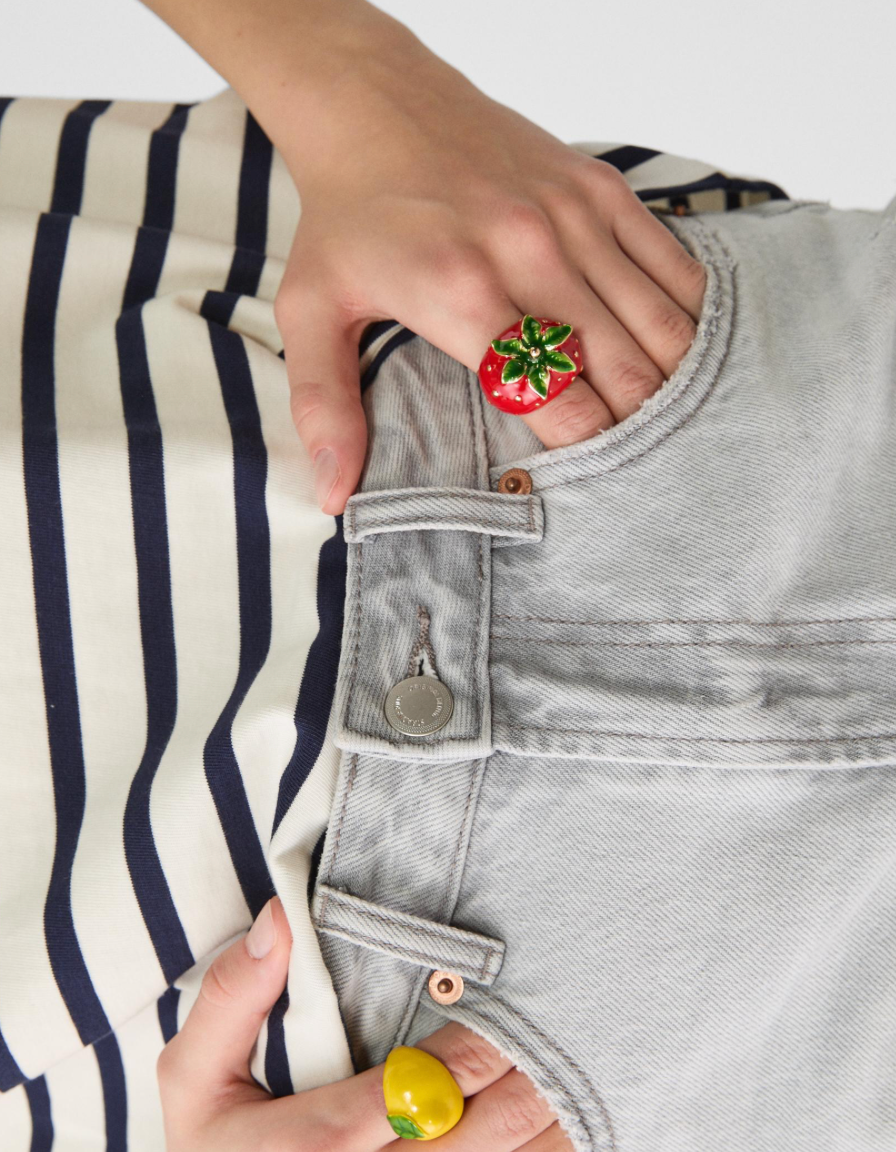 Fruit Basket Ring- Large Dome Fruit Rings- Enamel Hand Made