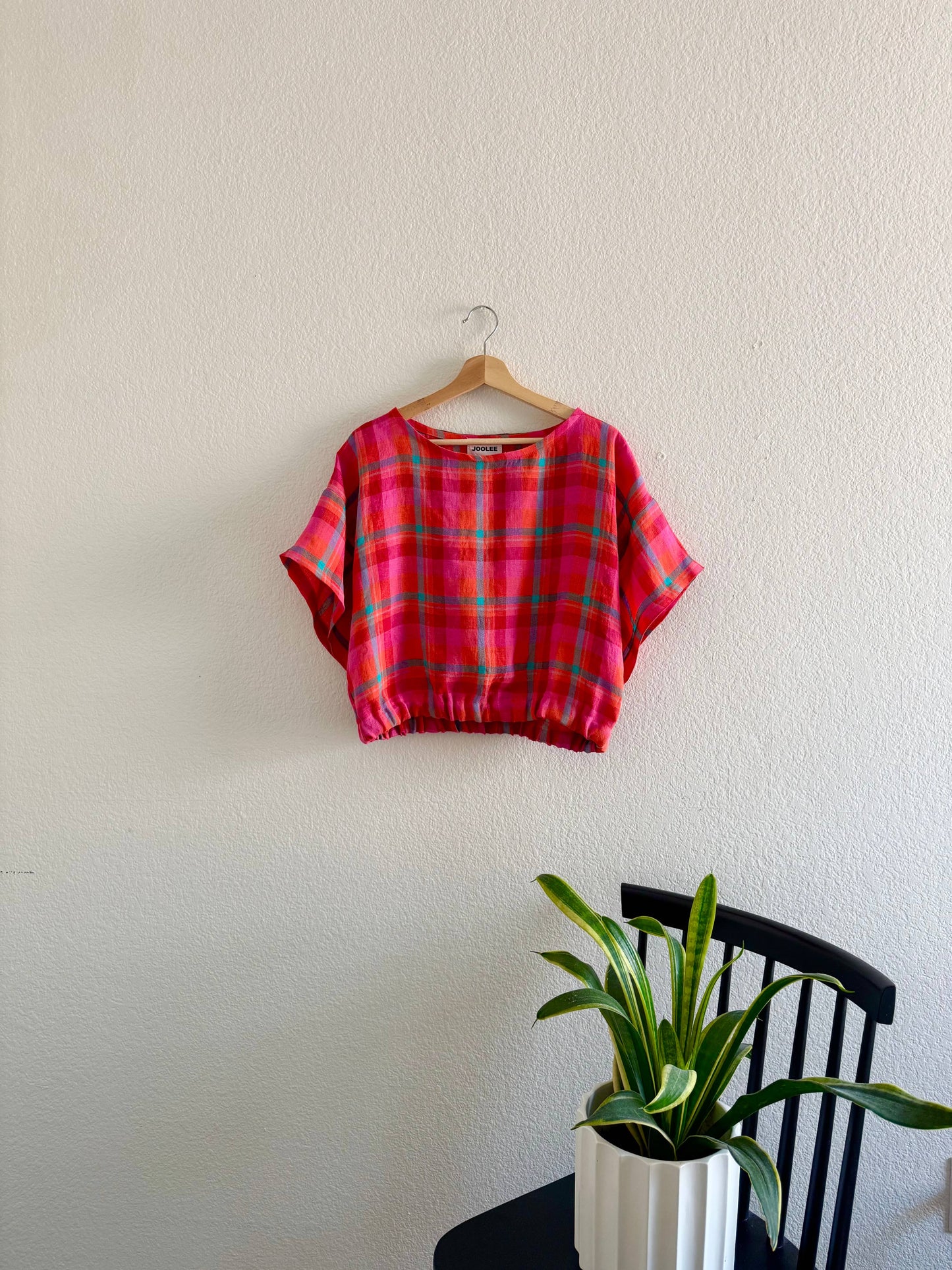 Pink check linen top