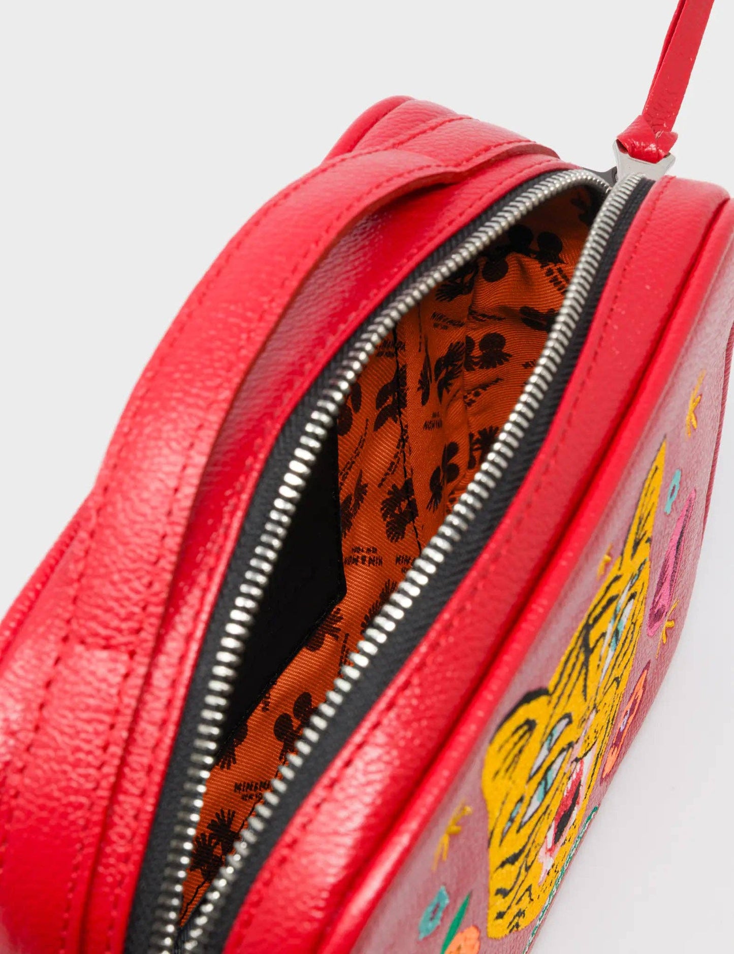 Verto Jester Red Leather Crossbody Bag - Happy Tiger Embroidery