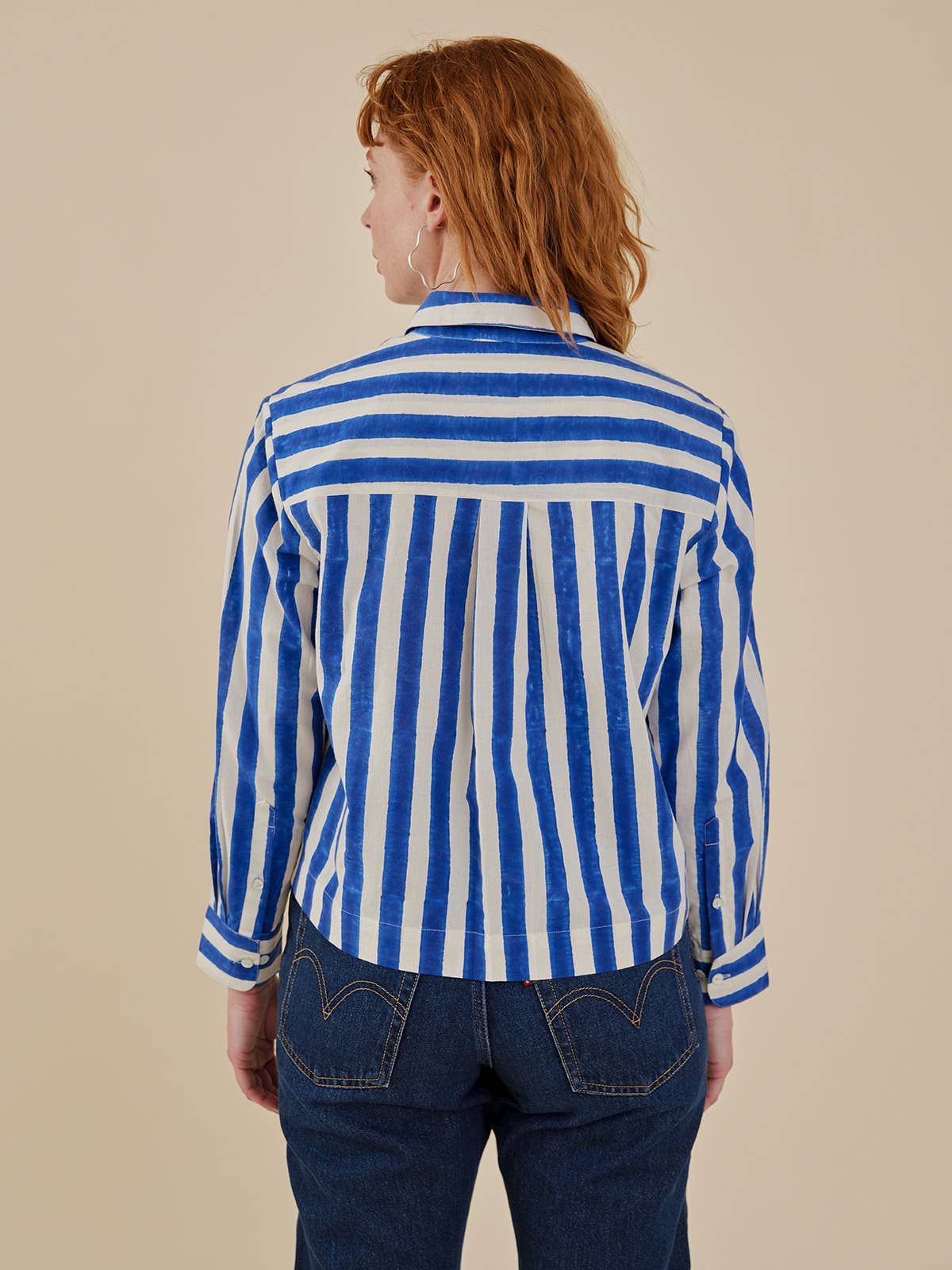 Long Sleeve Benji Button Down Cobalt Stripe Mix