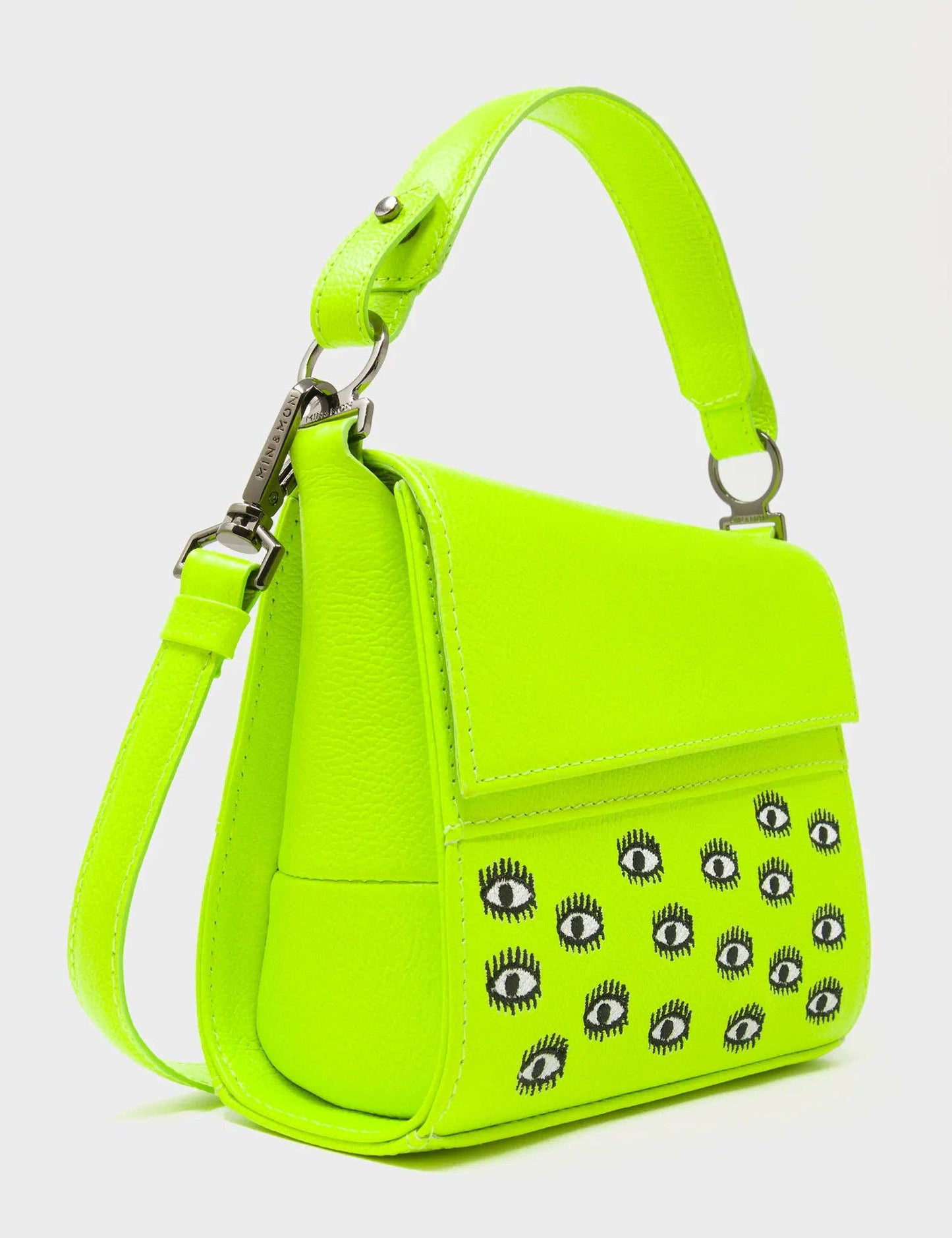 Anastasio Micro Crossbody Handbag Neon Lime Leather - All Over Eyes Embroidery